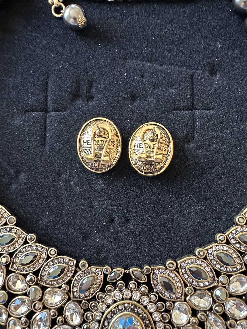 Heidi Daus Gold and Clear Crystal Ornate Bib Necklace with Studs - Picture 4 of 7